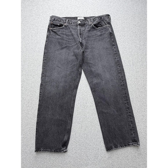 AGOLDE Wyman Jeans Mens 32 Gray Black Straight Leg Button Fly Denim Organic